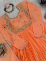 Orange Color Chinon Fabric Real Mirror Work Suit