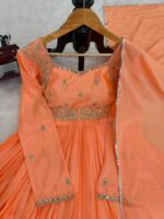 Orange Color Chinon Fabric Real Mirror Work Suit