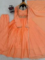 Orange Color Chinon Fabric Real Mirror Work Suit