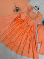 Orange Color Chinon Fabric Real Mirror Work Suit