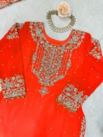 Orange Color Faux Georgette Fabric Sequence And Thread With Pearl Work Sharara Set