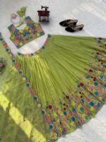 Parrot Color Tabby Organza Silk Fabric Sequence Work Lehenga