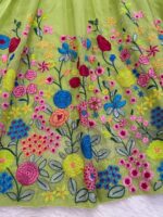Parrot Color Tabby Organza Silk Fabric Sequence Work Lehenga