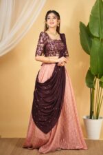 Peach Color Banarasi Silk Fabric Jari Work Lehenga