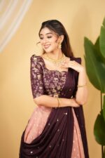 Peach Color Banarasi Silk Fabric Jari Work Lehenga