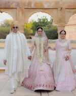 Pink Color Banarasi Satin Jari Silk Fabric Sequence Work Kiara Advani Bridal Lehenga