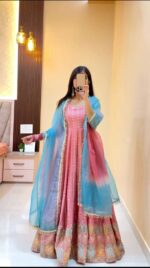 Pink Color Chinon Silk Fabric Sequence Work Anarkali Suit