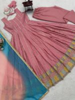 Pink Color Chinon Silk Fabric Sequence Work Anarkali Suit