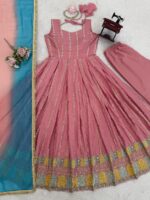 Pink Color Chinon Silk Fabric Sequence Work Anarkali Suit