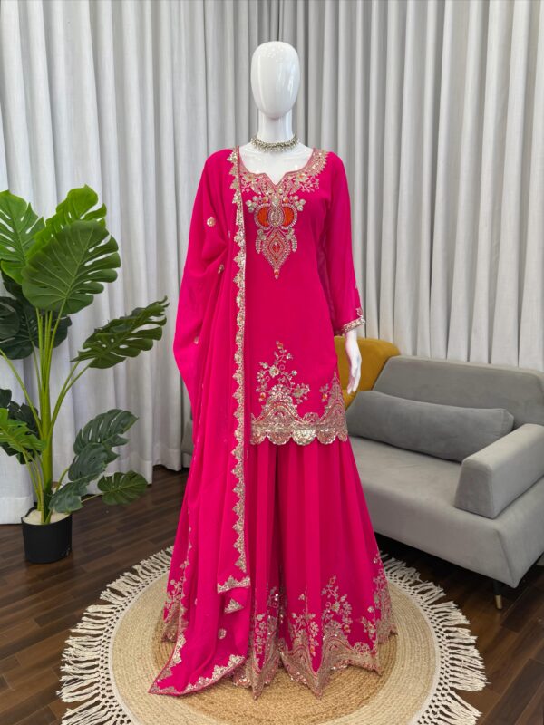 Pink Color Faux Georgette Fabric Sequence Work Sharara Set