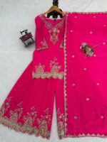 Pink Color Faux Georgette Fabric Sequence Work Sharara Set