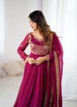 Pink Color Faux Georgette Fabric Sequence Work Suit