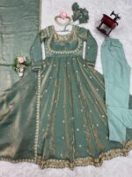 Pista Color Fendi Silk Fabric Sequence Work Gown