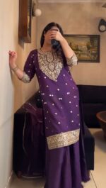 Purple Color Faux Georgette Fabric Coding Work Palazzo Set