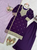 Purple Color Faux Georgette Fabric Coding Work Palazzo Set