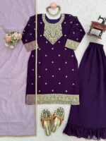 Purple Color Faux Georgette Fabric Coding Work Palazzo Set