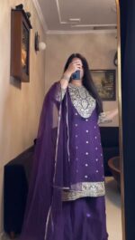 Purple Color Faux Georgette Fabric Coding Work Palazzo Set