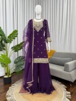 Purple Color Faux Georgette Fabric Coding Work Palazzo Set