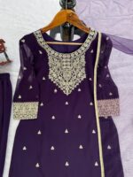 Purple Color Faux Georgette Fabric Coding Work Palazzo Set