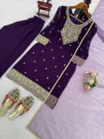 Purple Color Faux Georgette Fabric Coding Work Palazzo Set