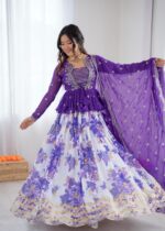 Purple Color Faux Georgette Fabric Digital Print Koti Style Lehenga
