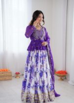 Purple Color Faux Georgette Fabric Digital Print Koti Style Lehenga