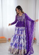 Purple Color Faux Georgette Fabric Digital Print Koti Style Lehenga