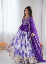 Purple Color Faux Georgette Fabric Digital Print Koti Style Lehenga