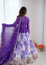 Purple Color Faux Georgette Fabric Digital Print Koti Style Lehenga