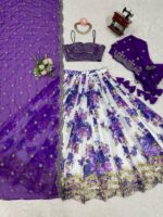 Purple Color Faux Georgette Fabric Digital Print Koti Style Lehenga