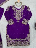 Purple Color Faux Georgette Fabric Sequence And Thread With Pearl Work Sharara Set