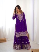 Purple Color Faux Georgette Fabric Sequence And Thread With Pearl Work Sharara Set