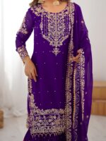 Purple Color Faux Georgette Fabric Sequence And Thread With Pearl Work Sharara Set