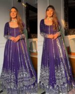 Purple Color Faux Georgette Fabric Sequence Work Top Lehenga Set