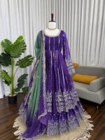 Purple Color Faux Georgette Fabric Sequence Work Top Lehenga Set