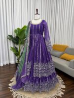 Purple Color Faux Georgette Fabric Sequence Work Top Lehenga Set