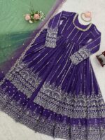 Purple Color Faux Georgette Fabric Sequence Work Top Lehenga Set