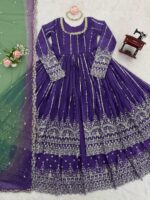 Purple Color Faux Georgette Fabric Sequence Work Top Lehenga Set
