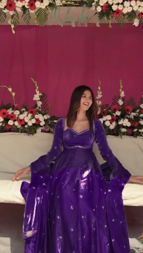 Purple Color Fendi Silk Fabric Sequence Work Anarkali Suit