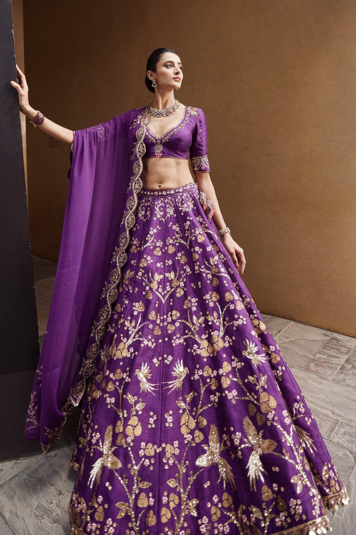 Purple Color Thai Silk Fabric Sequence Work Lehenga