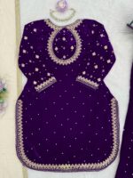 Purple Color Viscose Velvet Fabric Pearl Work Palazzo Suit