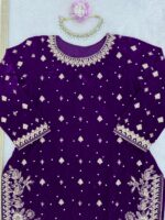 Purple Color Viscose Velvet Fabric Pearl Work Palazzo Suit