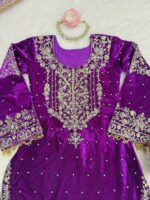 Purple Color Viscose Velvet Fabric Pearl Work Sharara Suit