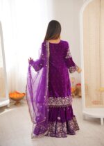 Purple Color Viscose Velvet Fabric Pearl Work Sharara Suit