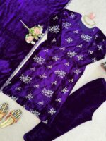 Purple Color Viscose Velvet Fabric Sequence Work Suit