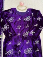 Purple Color Viscose Velvet Fabric Sequence Work Suit