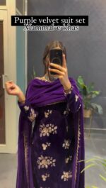 Purple Color Viscose Velvet Fabric Sequence Work Suit
