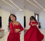 Red Color Chinon Fabric Real Mirror Work Suit