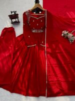 Red Color Chinon Fabric Real Mirror Work Suit