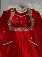 Red Color Chinon Fabric Real Mirror Work Suit